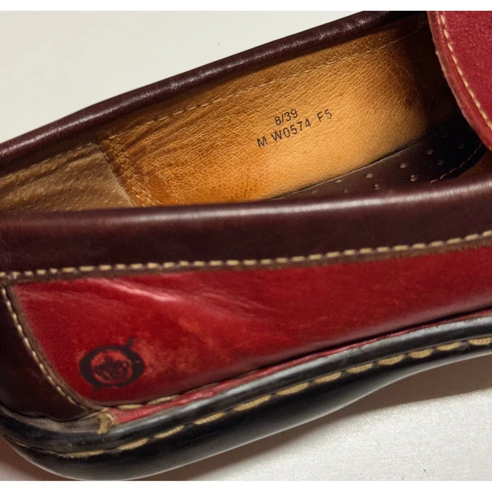 Born Handcrafted Red Brown Leather Tassel Loafers Moc Toe M W0574 F5 Womens 8/39